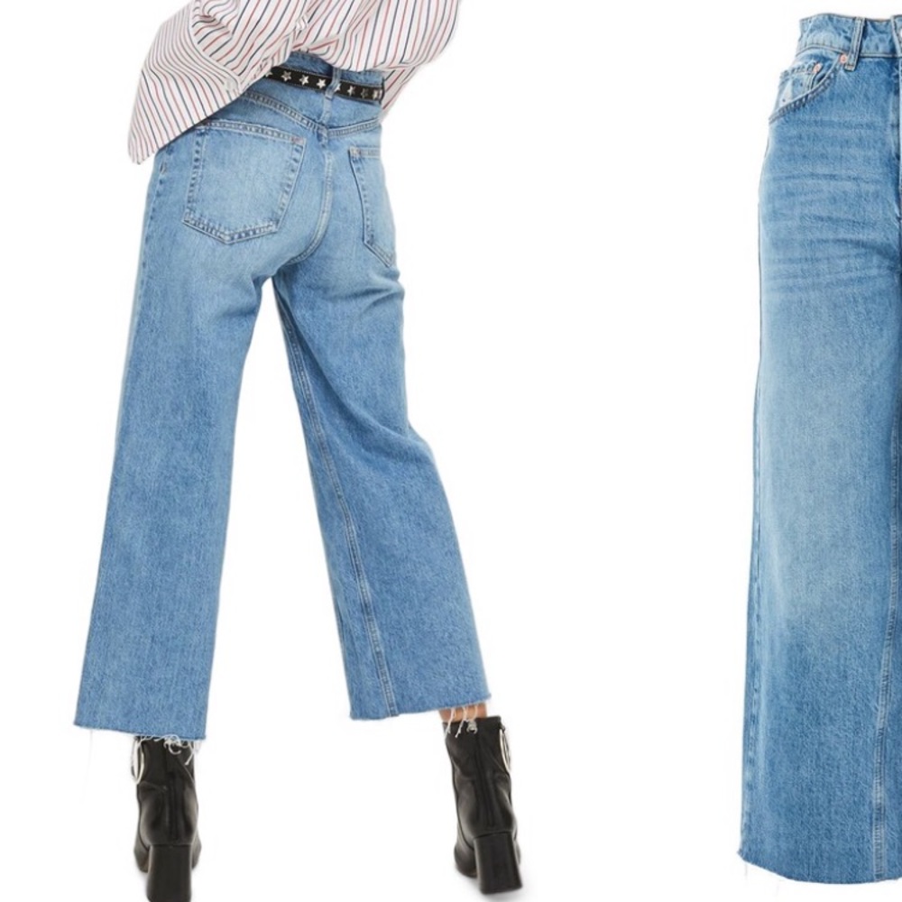 Topshop Petite Crop Mom Wide Leg Jeans 26Wx28L